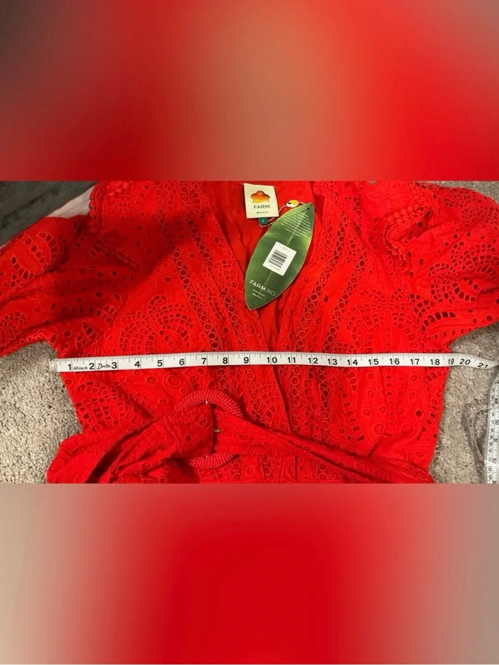 FARM Rio Red Eyelet Belted V-Neck Romper size Large